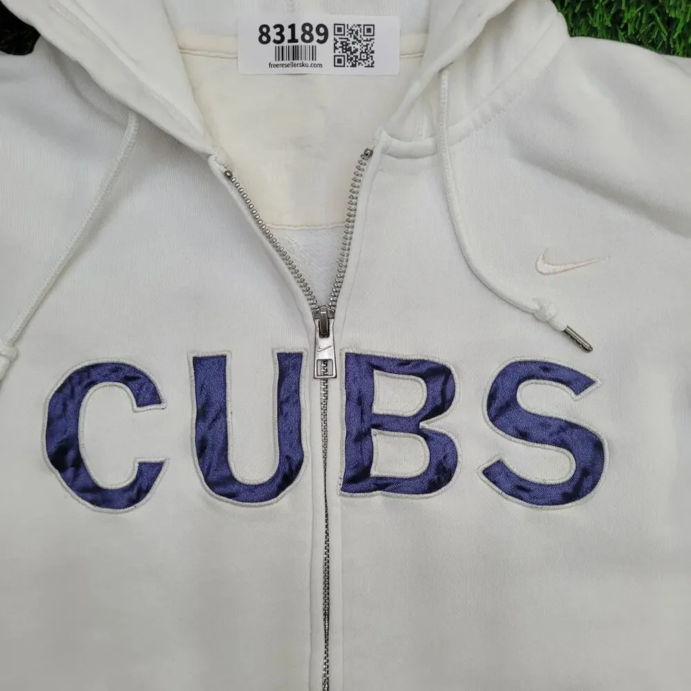 NIKE Chicago-Cubs Zip Hoodie Womens XS 17x22 White Crop